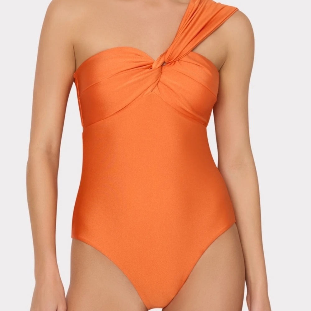 NEW Milly Betsy Gloss Bandeau One-Piece Swimsuit Large Orange Convertible Style - Picture 3 of 13